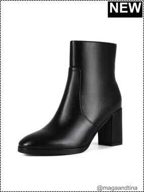 Women's Chunky Block Heel Ankle Boots Side Zip Faux Leather Round Toe Booties